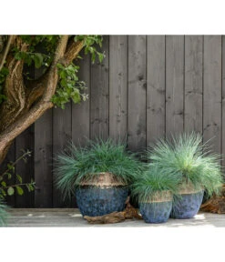 Dehner Keramik-Topf Mystras, Rund, Blau-braun -Gartenmöbelgeschäft 4441317 4441341 4441408 WE MO 002 DehnerKeramikTopfMystrasrundblaubraun