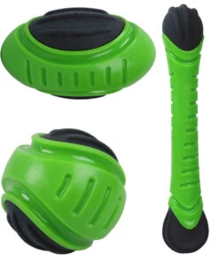 Dehner Wild Nature Hundespielzeug Set Green Football, Stick & Ball, M